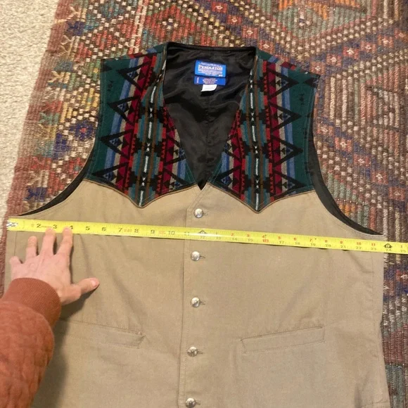 Vintage Pendelton Vest Blanket cotton native american aztec khaki western - Picture 4 of 12